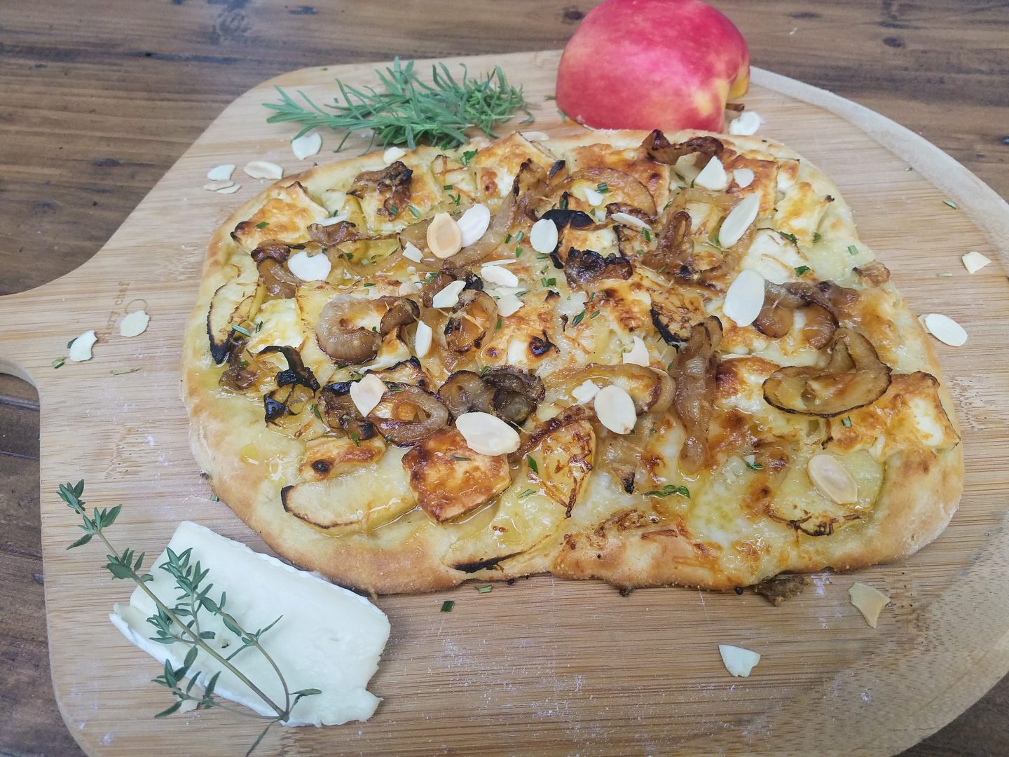 Gluten Free Flatbread With Brie Apple And Caramelized Onions And