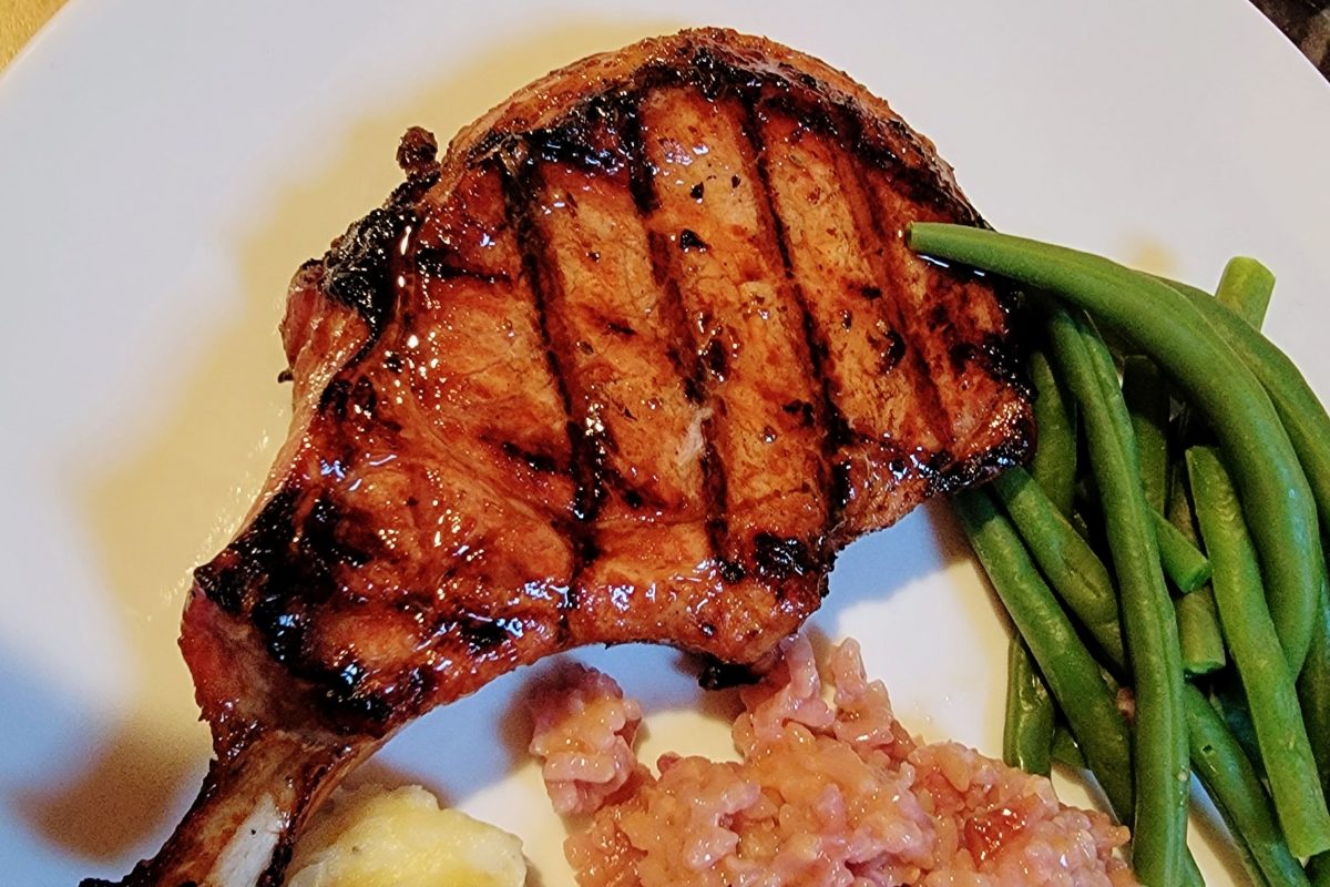 Grilled Porterhouse or Center Cut Pork Chops with Peach Compote (Gluten