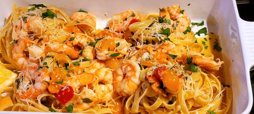 Shrimp Scampi Served over Gluten Free Pasta | Mama Laura's Kitchen