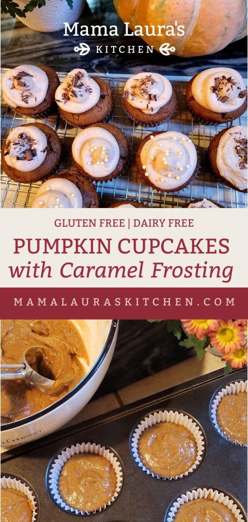 Not Too Sweet Pumpkin Cupcakes with Caramel Frosting (Gluten Free & Dairy Free) | Mama Laura's Kitchen