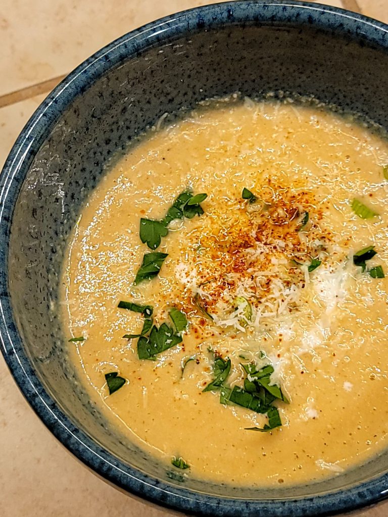 Creamy Roasted Cauliflower and Cheese Soup (Gluten Free)