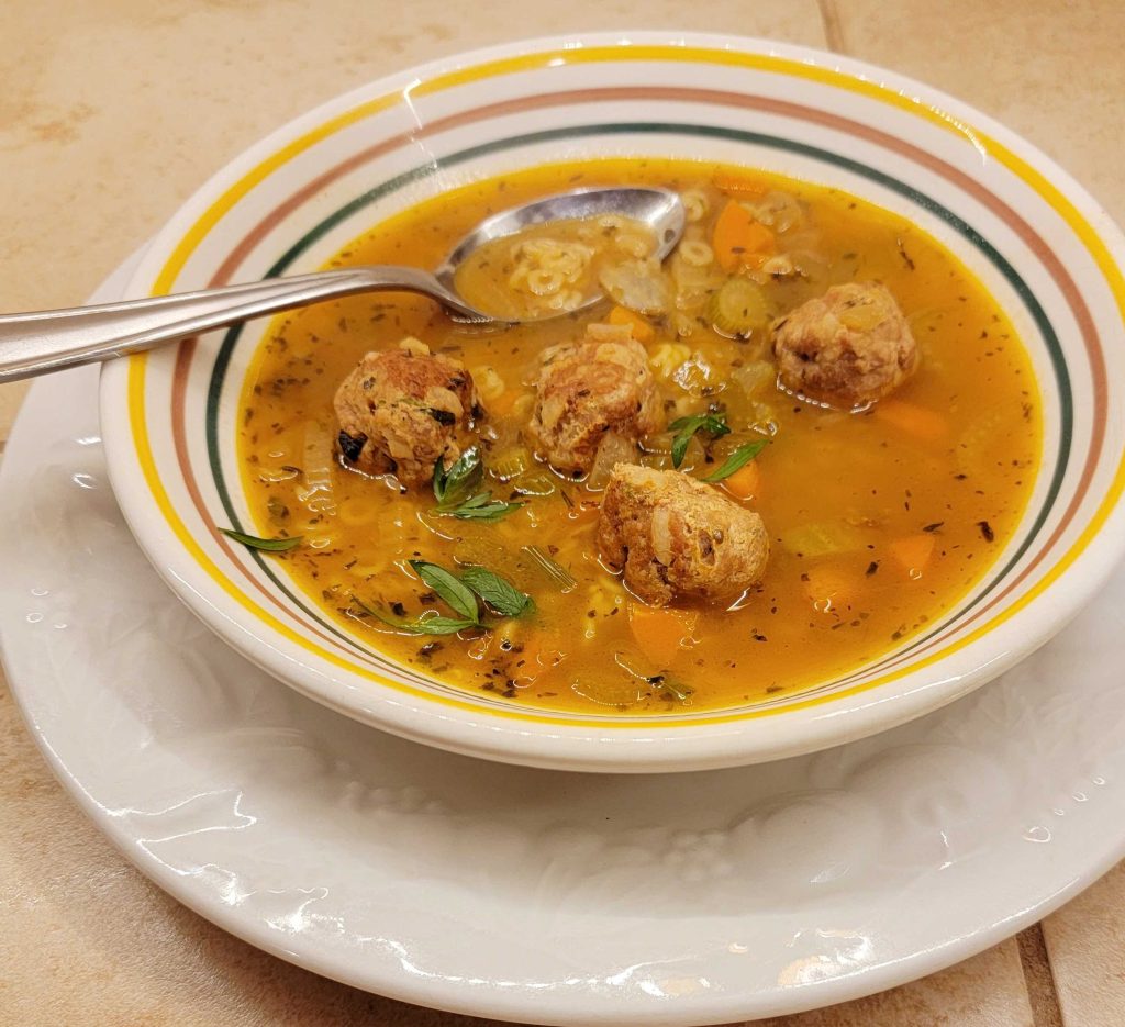 Italian Wedding Meatball Soup (Gluten Free) with Turkey Meatballs