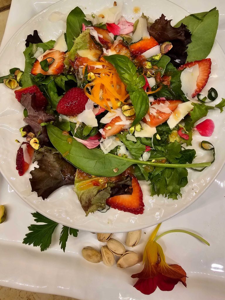 Summer Strawberries, Basil, and Parmesan with Greens