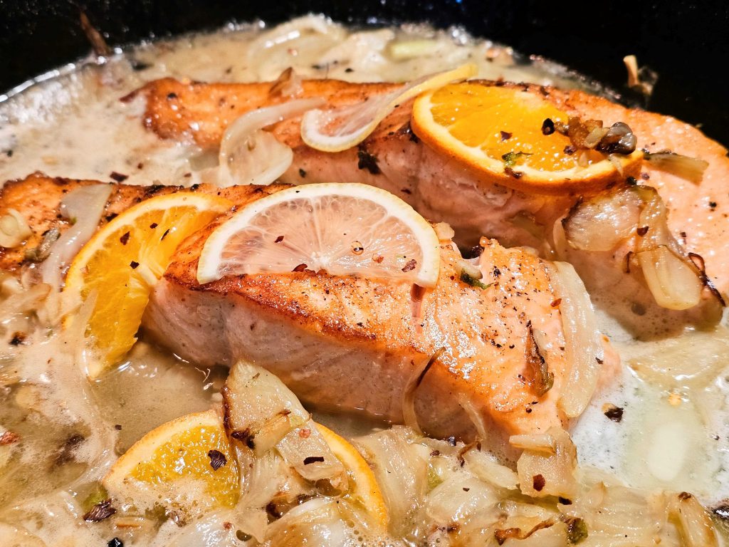 Salmon Simmered with Fennel and Citrus